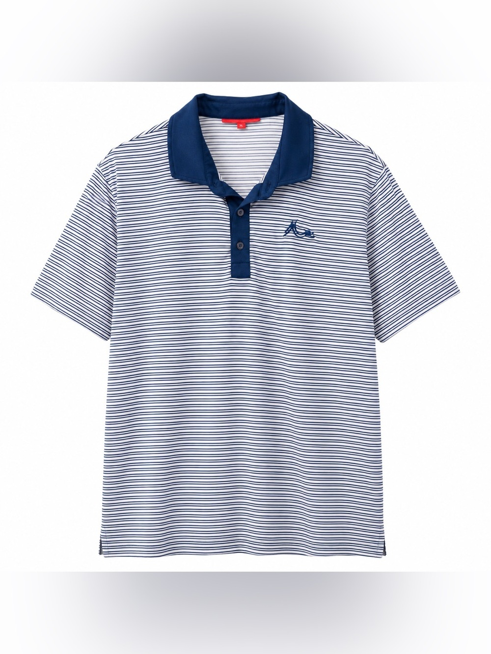 Redvanly Men’s L Striped Performance Golf Polo Shirt Navy White Stretch